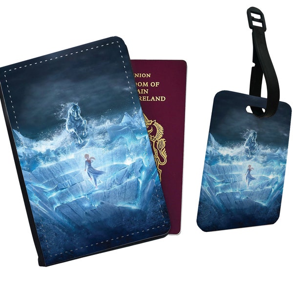 Personalised Stylish Passport Cover, Custom Luggage Tag With Your Name, Disney Frozen, Princess Elsa, Gift for her, Kids Passport Holder