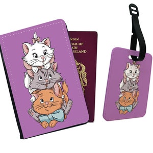 Etui et étiquette pour passeport, Porte-passeport personnalisé, Etiquette à bagage personnalisée, Aristochats Disney, Jolie Marie et ses amis, Cadeau pour elle image 8