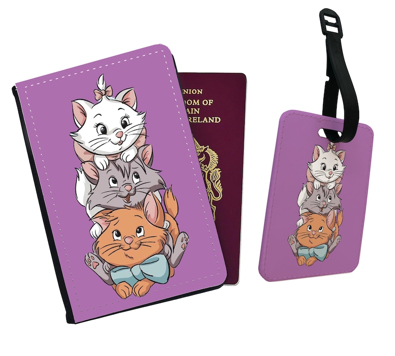 Etui et étiquette pour passeport, Porte-passeport personnalisé, Etiquette à bagage personnalisée, Aristochats Disney, Jolie Marie et ses amis, Cadeau pour elle image 8