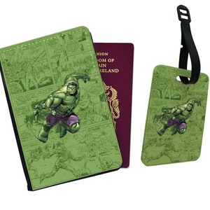 Gepersonaliseerde stijlvolle kunstleren paspoorthoes en bagagelabel - Cadeau reisaccessoires - Marvel Avengers Incredible Hulk