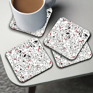 Personalised High Gloss Cup Coasters, Square Drink Coaster, Round Coffee Coaster, Custom Gift with Name, Disney 101 Dalmatians