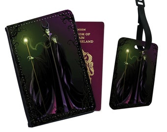 Personalised Stylish Faux Leather Passport Cover, Luggage Tag With Your Name, Disney Mistress of Evil, Gift for her, Maleficent