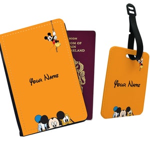 Gepersonaliseerde paspoorthoes, gepersonaliseerd bagagelabel met je naam, Disney Mickey Mouse, My First Passport, My First Holiday-reisset