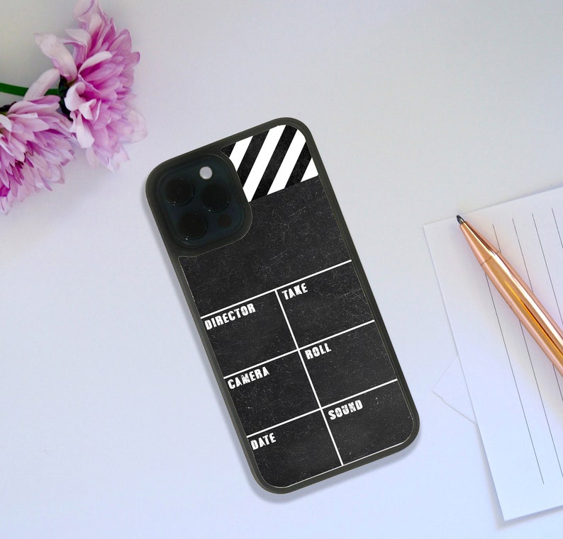 Rubber Phone Case, Personalised Snapback Phone Cover, Movie Fan Gift, Film Maker Gift, Director Clapboard - Add your Name! image 1