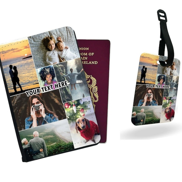 Porte-passeport avec collage personnalisé, Couverture de passeport avec photo personnalisée, Étiquette à bagage personnalisée, Coffret-cadeau de voyage, Premier passeport, Cadeau spécial