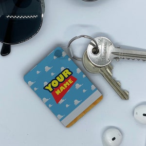 High Gloss Key Ring, Custom Metal Square Keyring, Double Sided Keychain, New Homes or New Car Gift, Disney Toy Story with Your Name