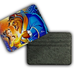 Porta carte di credito sottile in similpelle, portafoglio personalizzato per carte di credito, regalo personalizzato per lei, Disney La Bella e la Bestia