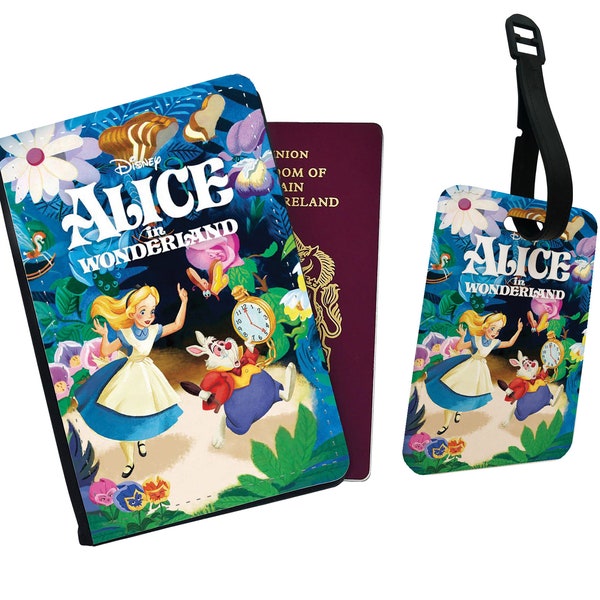 Funda de pasaporte personalizada, etiqueta de equipaje personalizada, set de viaje, regalo para ella, princesa Disney, Alicia en el país de las maravillas de Disney
