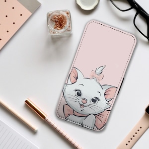 Capa de celular tipo carteira com compartimentos para cartões, capa de celular personalizada, presente para ela, Disney Cute Marie, Aristogatas - adicione seu nome