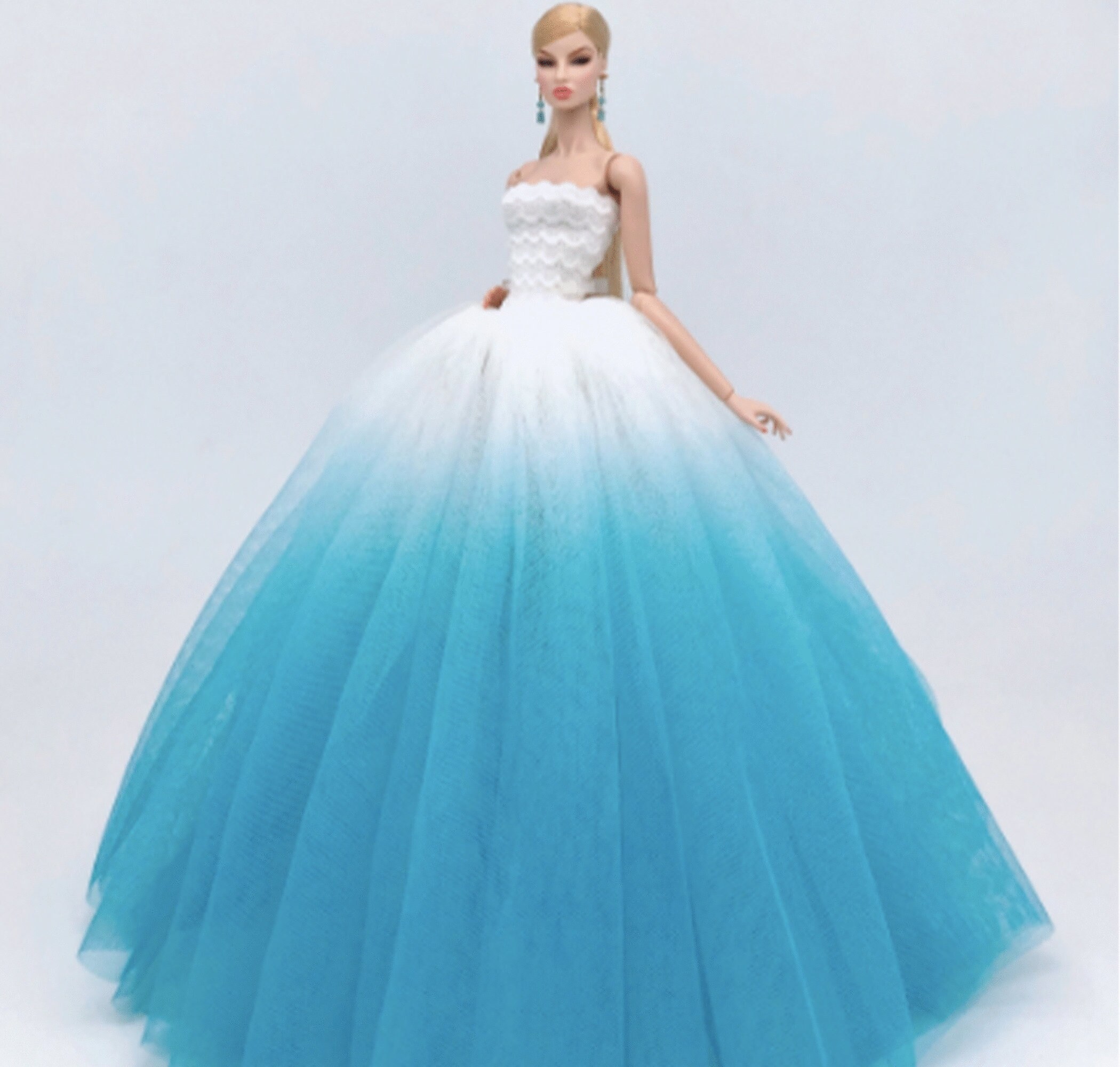 Handmade Barbie Clothes - Barbie Gown - Blue & White Gown - Barbie Cl…