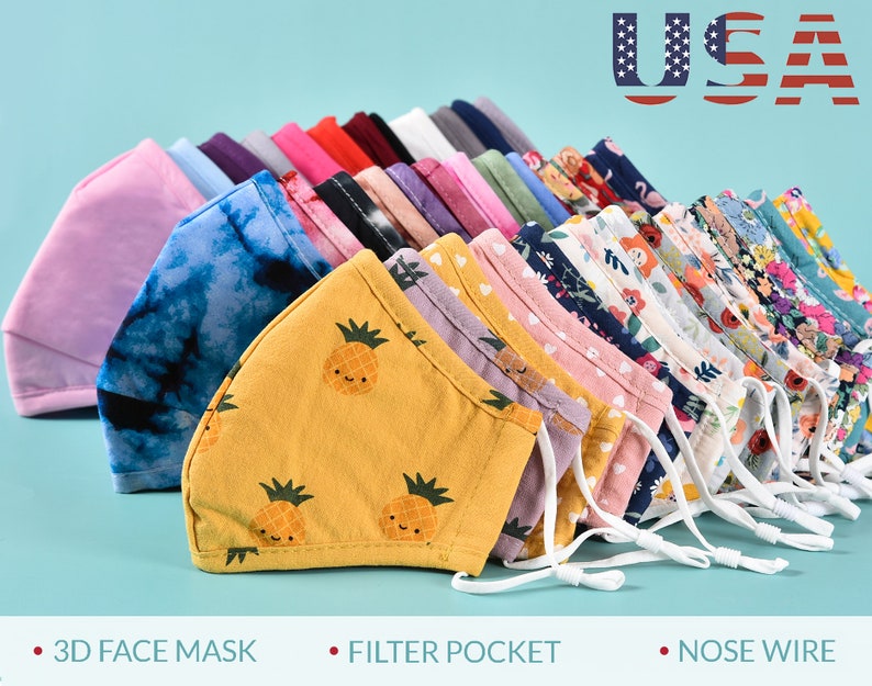 Cotton Face Mask with Nose Wire, Mask with Filter Pocket,Adjustable & Washable,Flower Face Mask for Women,Face Mask Protective 3 layer 