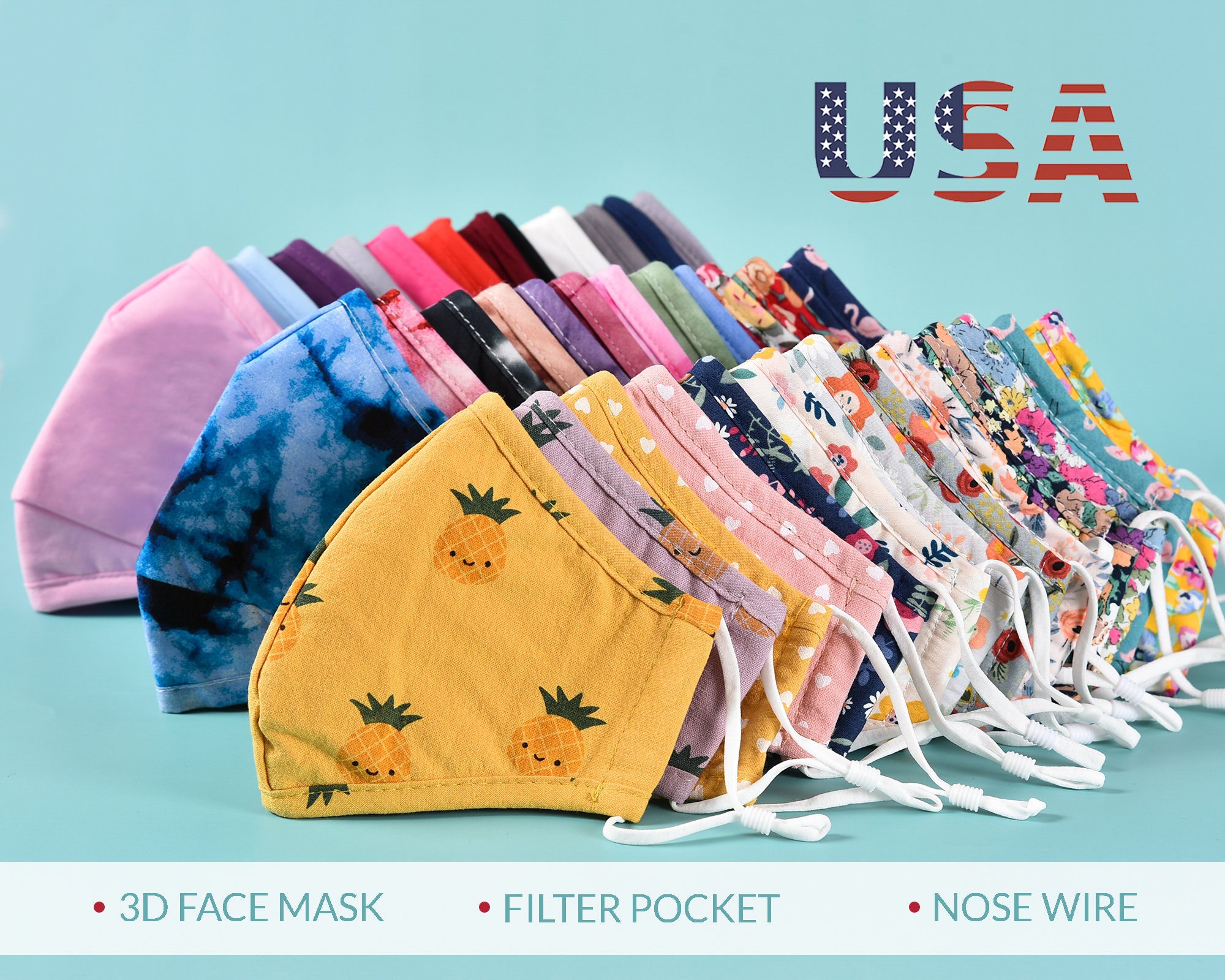 Cotton Face Mask with Nose Wire, Mask with Filter Pocket,Adjustable &…