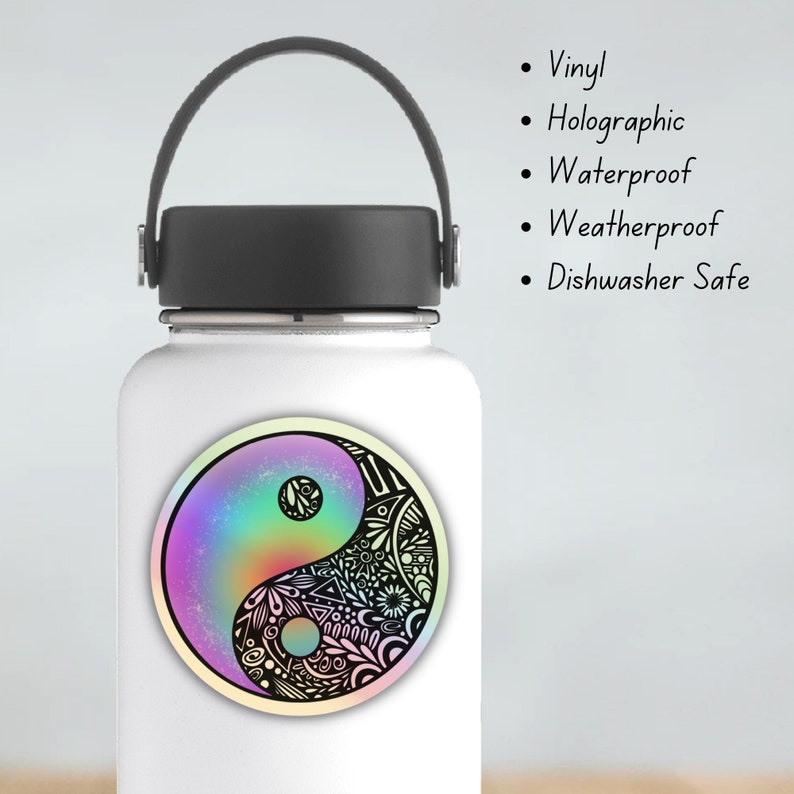 Yin & Yang Holographic Rainbow Mandala Vinyl Waterproof Sticker image 3