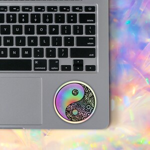 Yin & Yang Holographic Rainbow Mandala Vinyl Waterproof Sticker image 4