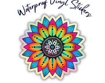 Sunflower Holographic Rainbow Mandala Vinyl Waterproof Sticker