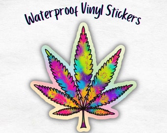 Holographic Rainbow Spray Paint Marijuana Pot Leaf Water Proof Vinyl Sticker