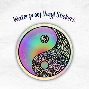 Yin & Yang Holographic Rainbow Mandala Vinyl Waterproof Sticker image 1