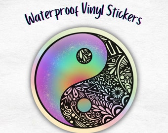 Yin & Yang Holographic Rainbow Mandala Vinyl Waterproof Sticker