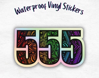 555 Synchronicity Holographic Rainbow Mandala Vinyl Waterproof Sticker