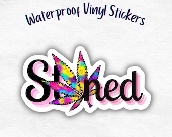 Stoned Rainbow Spray Paint Marijuana Pot Leaf Water Proof Vinyl Sticker