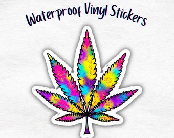 Rainbow Spray Paint Marijuana Pot Leaf Water Proof Vinyl Sticker