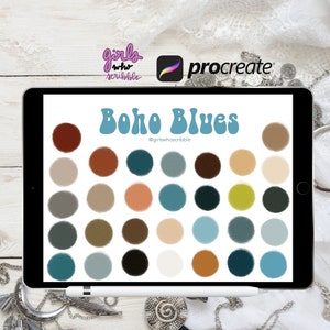 Procreate Boho Color Palette, Procreate Boho Blue  Palette, 30 Boho Color Swatches, Procreate Palette, Procreate Color Swatches, Boho Colors