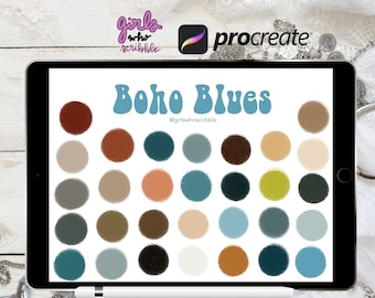 Procreate Boho Color Palette, Procreate Boho Blue Palette, 30 Boho Color Swatches, Procreate Palette, Procreate Color Swatches, Boho Colors