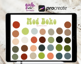Procreate Boho Color Palette, Procreate Boho Mod Palette, 30 Boho Color Swatches, Procreate Palette, Procreate Color Swatches, Boho Colors