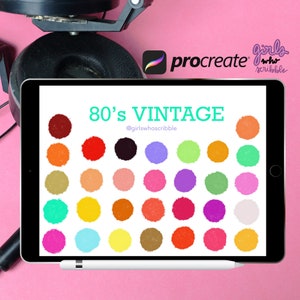 Procreate 80&#39;s Color Palette, Procreate Neon Palette, 30 80&#39;s Vintage Color Swatches, Procreate Palette, Procreate Color Swatches, Colors
