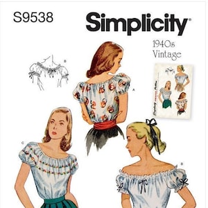 New Simplicity Pattern Vintage 1940s Style Peasant Blouse