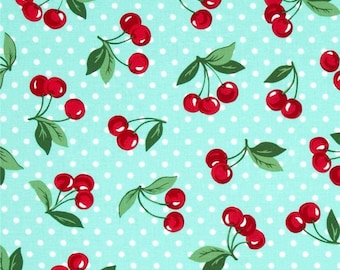 Cherry Dot on Mint with White Polka Dots Cotton Fabric by Michael Miller