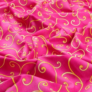 Bedazzling Pink and Golden Yellow Swirl Valentine Bridal Gift Fabric image 2