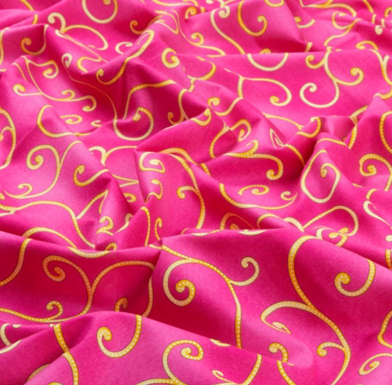 Bedazzling Pink and Golden Yellow Swirl Valentine Bridal Gift Fabric image 2