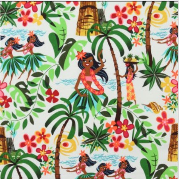 Leis Luaus and Alohas Retro Tiki Dreams Hawaiian Fabric by Alexander Henry