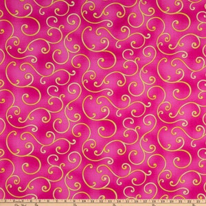 Bedazzling Pink and Golden Yellow Swirl Valentine Bridal Gift Fabric image 1