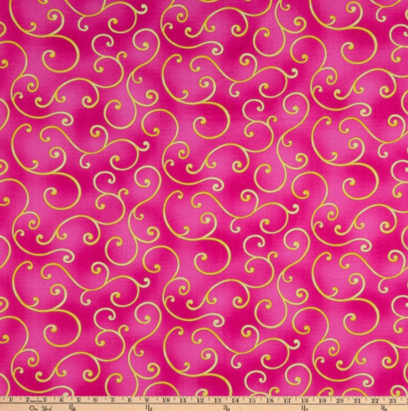 Bedazzling Pink and Golden Yellow Swirl Valentine Bridal Gift Fabric image 1