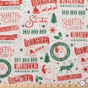 Cotton Canvas Retro Style Christmas Santa Holiday Fabric Large Remnants