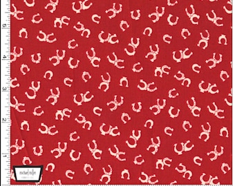 Cowboy Horse Shoe Michael Miller Red Western Horseshoe Print Cotton Fabric BTY