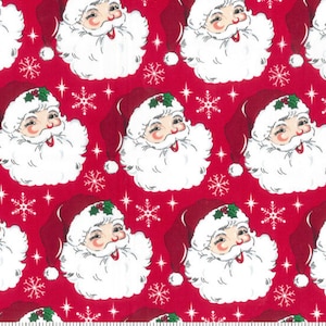Retro Santa Clause Design Red Christmas Holiday Fabric