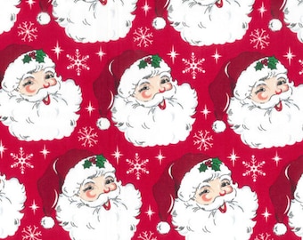 Retro Santa Clause Design Red Christmas Holiday Fabric