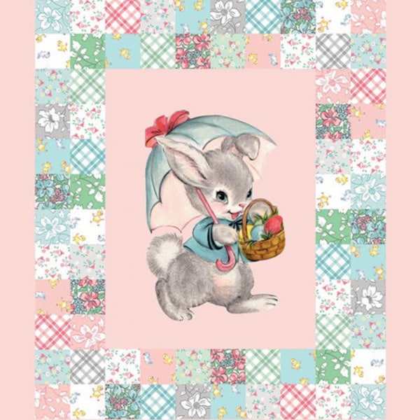 Vintage Style Easter Parade Bunny Panel with Ducks, Puppies, Kittens by Riley Blake
