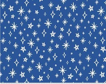 Riley Blake Star Fabric White Stars on Blue Background