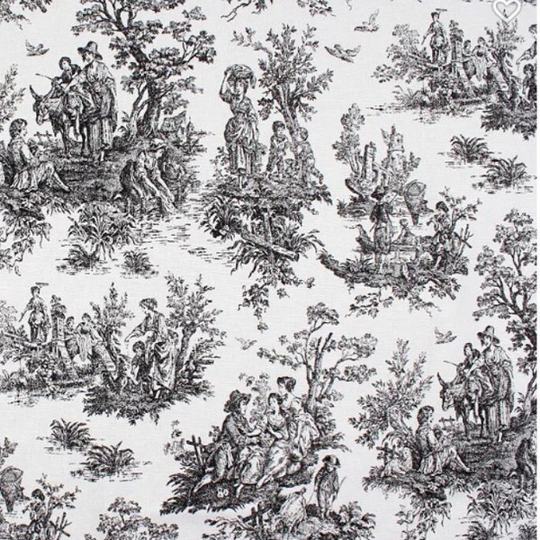 Premier Prints Colonial Toile Cotton Duck Black and White | Medium Weight Duck Fabric Home Decor Fabric 54" Wide