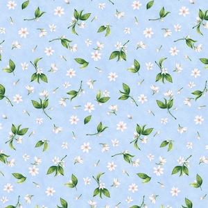 Lemon Flowers on  Blue by the Yard by Timeless Treasures