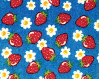 Strawberries on Blue Terry Cloth Terry Berries Fabric
