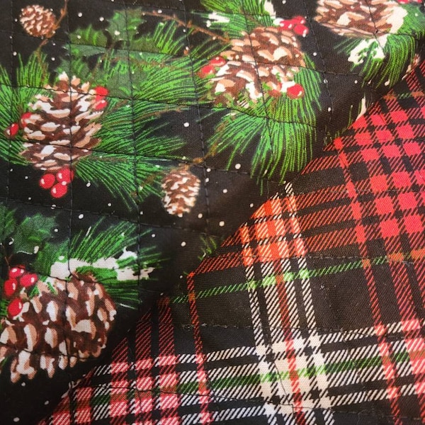 Pine Cone and Plaid Christmas Double Sided Pre Quilted Cotton Fabric Designed for Joann Fabrics