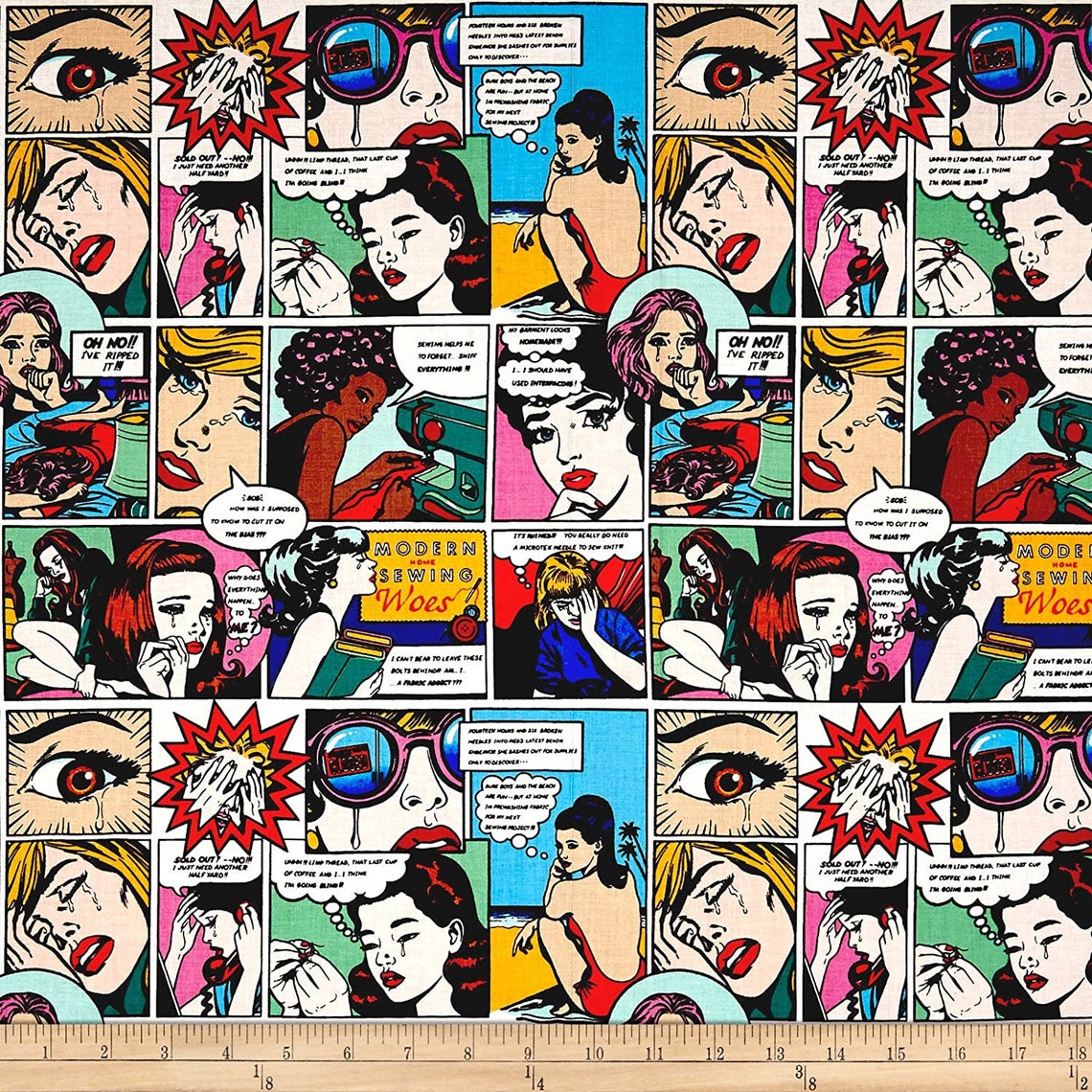 Retro Design Comic Strip Fabric Sewing Sorrows by Alexander | Etsy