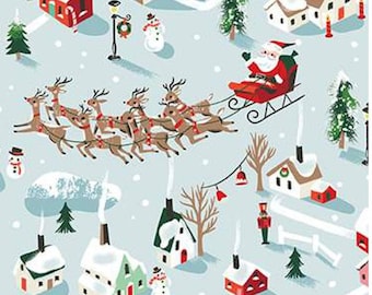 Twas Dash Away Frost Christmas Santa Snowy Village Fabric by Riley Blake