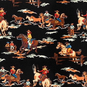 NEW  Way of the West Western Cowboy Rodeo Fabric by Alexander Henry in Black or Natural BTY