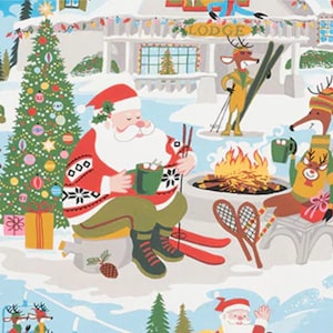 Yuletide Lodge Christmas Fabric with Santa and Reindeer by Alexander Henry Fabrics